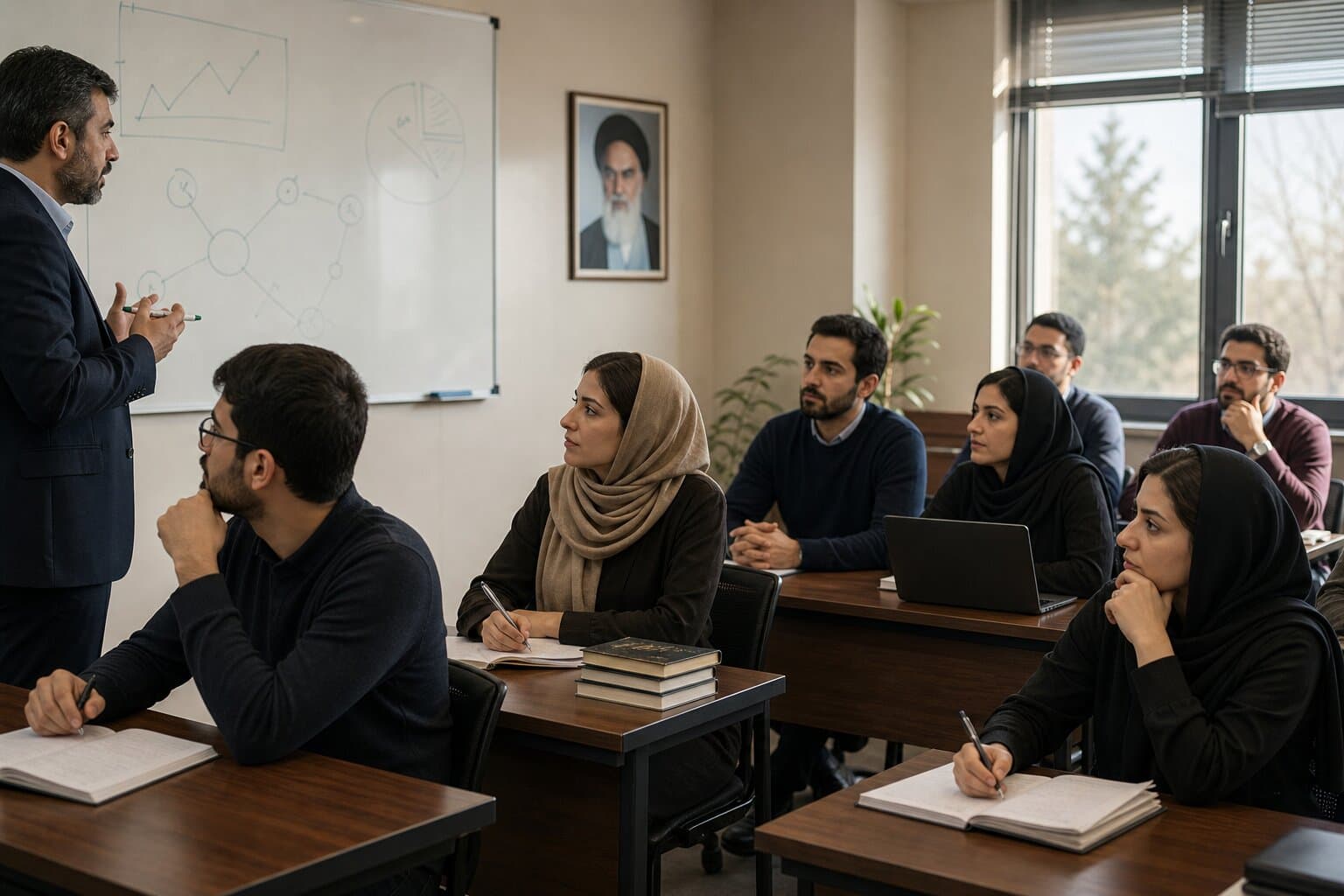 کلاس تحصیلات تکمیلی با فضای آموزشی دانشگاهی